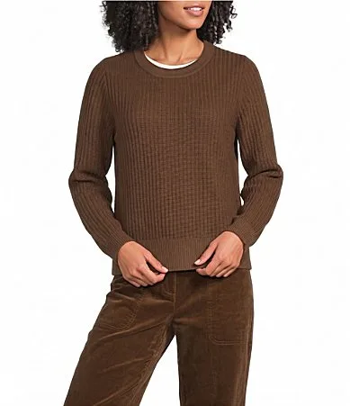 Italian Merino Wool Crew Neck Long Sleeve Sweater by Eileen Fisher