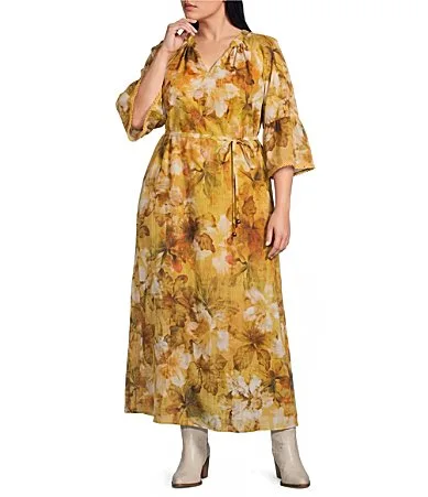 Ciebon Roxana Floral Print V-Neck Long Sleeve Maxi Dress by Ciebon