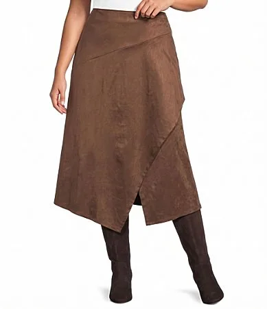 City Blues Faux Suede Asymmetric Hi-Low Midi Skirt by City Blues