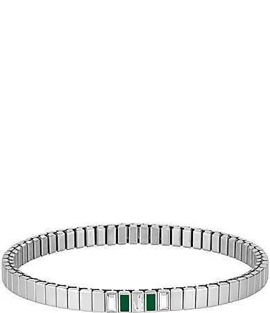 Lacoste Courtline Green Enamel and Crystal Baguette Band Stretch Bracelet by Lacoste