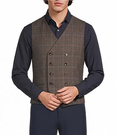 Murano Collezione Coordinating Double Breasted Plaid Suit Separates Vest by Murano