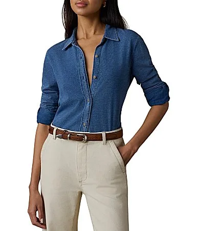 Faherty Knit Point Collar Long Sleeve Shirt by Faherty