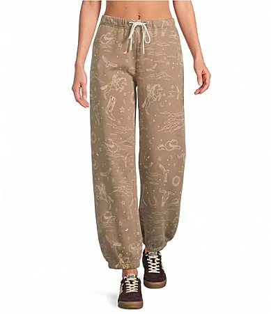 PJ Salvage Western Tonal Print Brushed Fleece Drawstring Tie Coordinating Lounge Pants by PJ Salvage