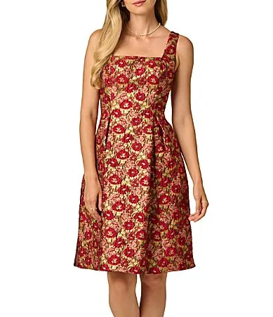 Floral Jacquard Short Dress by Adrianna Papell