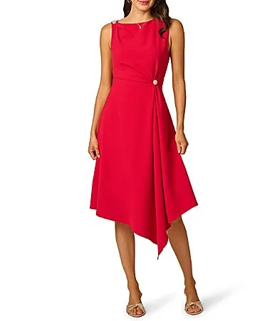 Draped Asymmetrical Crepe Midi Dress