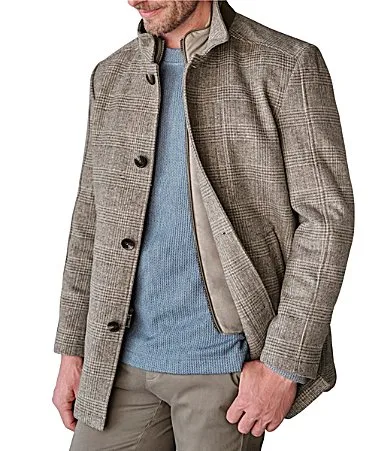 Upton Plaid Wool Blend Car Coat by Johnston & Murphy