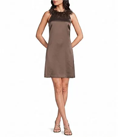 Woven Feather Neck Halter Dress by Vince Camuto