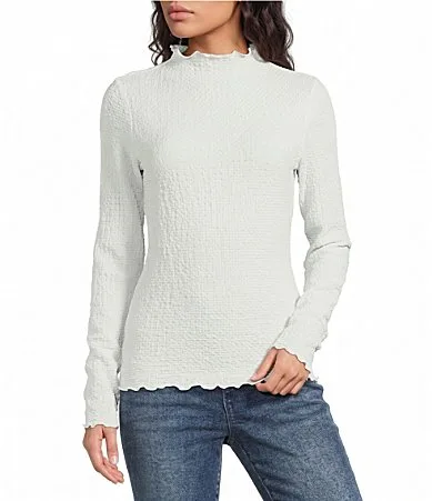 Bubble Knit Mock Neck Long Sleeve Sweater Top by Charlie B