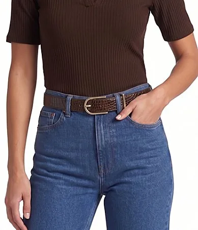 Wide Small Embossed Croc Belt by Brahmin