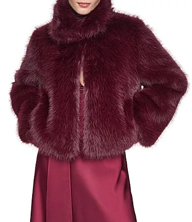 Faux Fur Notch Collar Cropped Jacket by Halston