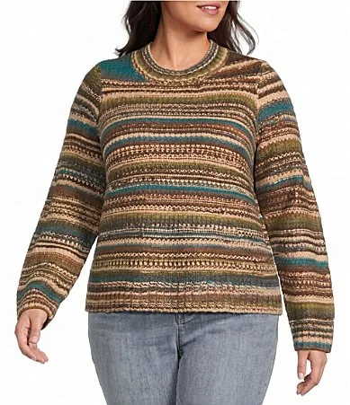 Knit Mixed Stripe Mock Neck Long Sleeve Sweater by City Blues
