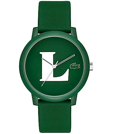 L.12.12 Three Hand Green Silicone Strap Watch by Lacoste