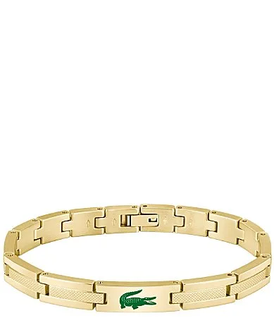 Stencil IP Stainless Steel with Green Enamel Crocodile Chain Bracelet by Lacoste