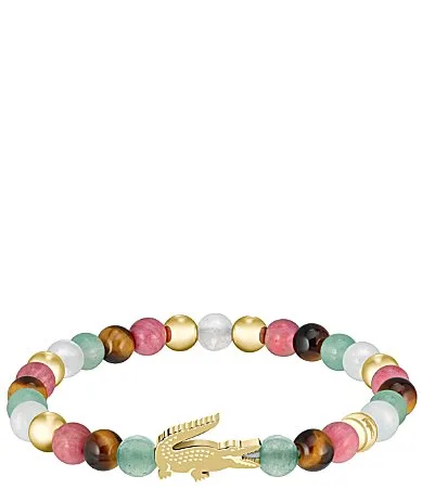 Matchpoint Beads IP Yellow Gold Crocodile and Tennis Ball Stretch Bracelet by Lacoste