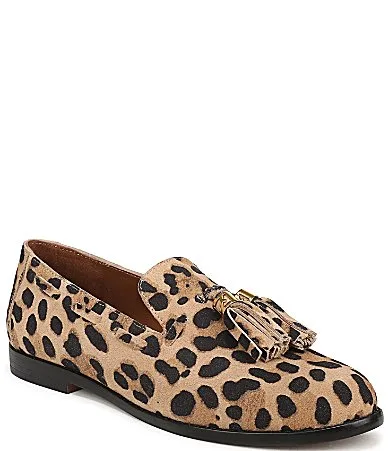 Hartlie Leopard Print Suede Tassel Loafers by Franco Sarto