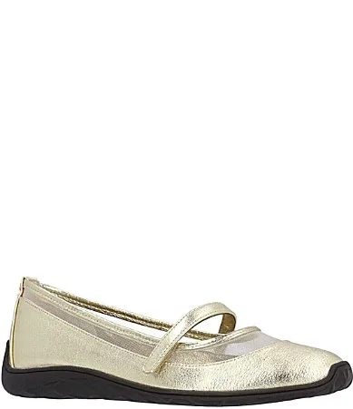 Belenya Metallic Leather and Mesh Mary Jane Flats by J. Renee