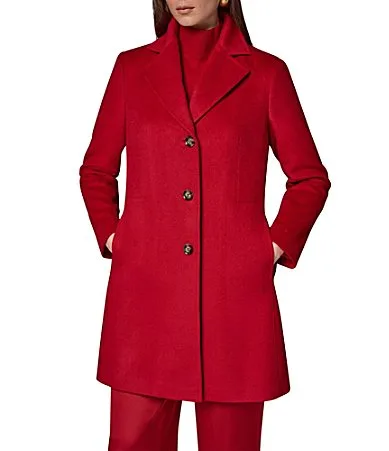 Cashmere Blend Notch Collar Single Breasted Reefer Coat by Donna Karan