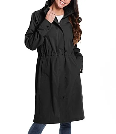 Stand Collar Long Sleeve Water Resistant Hooded Packable Rain Coat by Gallery