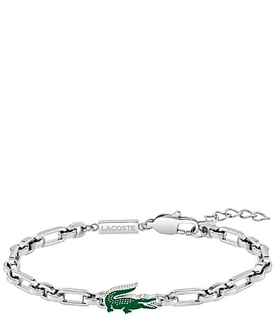 Arthor Stainless Steel Green Enamel Crocodile Chain Bracelet by Lacoste