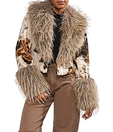 Bree Cow Faux Fur Shawl Collar Cropped Coat by Azalea Wang