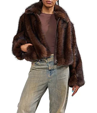 Kessia Faux Fur Collar Neck Oversize Fit Jacket by Azalea Wang