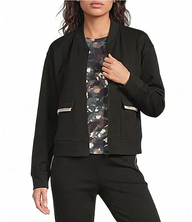 Scuba Whipstitch Embroidered Collared Long Sleeve Baseball Bomber Coordinating Jacket by Kinesis