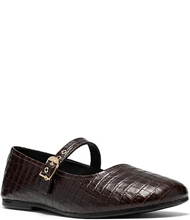 Signature Livia Jane Crocodile Embossed Leather Mary Jane Flats by Clarks