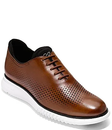2.ZERGRAND Perforated Leather Laser Cut Oxfords