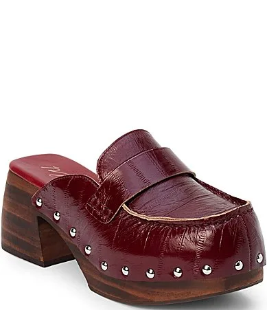 Reyes Leather Studded Platform Block Heel Loafer Clogs by Matisse