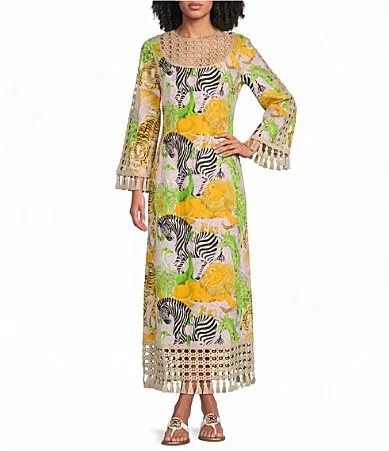 Strothers Stretch Poplin Multi Zoo Round Neck Long Sleeve Maxi Dress by Lilly Pulitzer