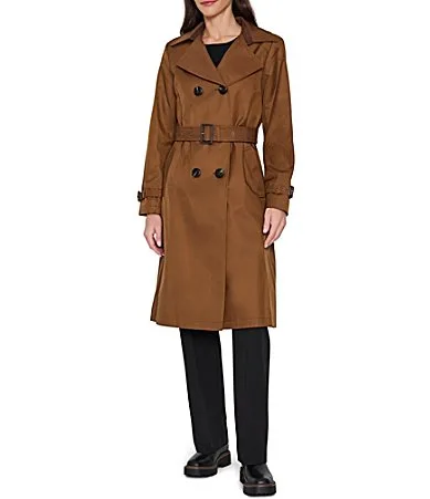 Notch Collar Faux Fur Detail Belted Double Breasted Trench Coat by Sam Edelman