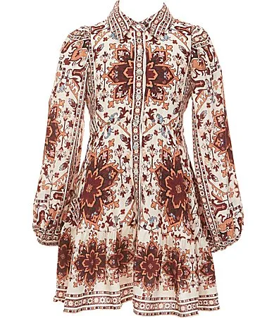 Printed Long Sleeve Collared Shirt Dress by A Loves a