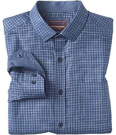 Collin Jacquard Mini Check Long Sleeve Woven Shirt by Johnston & Murphy