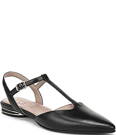 Harlie Leather Pointed Toe T-Strap Dress Flats by Naturalizer