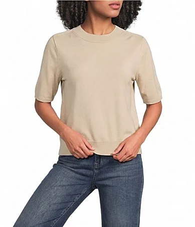 Knit Crew Neck Short Sleeve Sweater Top by 1 State