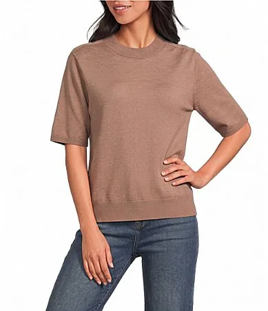 Knit Crew Neck Short Sleeve Sweater Top by 1 State