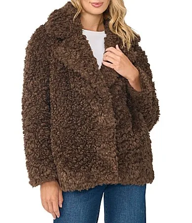 Sherpa Fleece Notch Collar Long Sleeve Snap Front Jacket by Vince Camuto