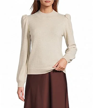Lisa Puff Sleeve Mock Neck Cashmere Sweater by Antonio Melani
