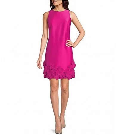 Kaitlin Mikado 3D Floral Applique Trim Sleeveless Shift Dress by Alex Marie