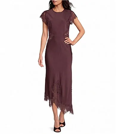 Round Neck Short Sleeve Asymmetric Hem Midi Dress by Gianni Bini