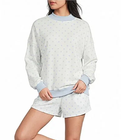 Polka Dot Print Mock Neck Long Sleeve Coordinating Sweatshirt by Le Lis