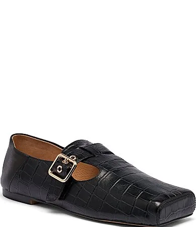 Sutton Croco Embossed Leather Collapsible Heel Buckle Strap Loafers by Marc Nolan