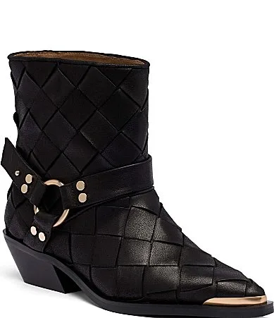 Cassidy Woven Leather Harness Booties by Marc Nolan