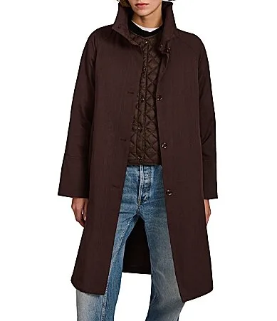 Stand Collar Water Resistant Button Front Car Coat by Bernardo