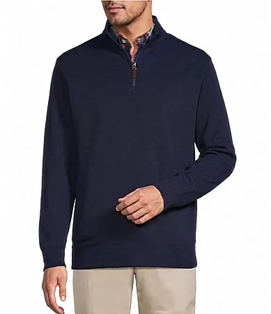 Long Sleeve Solid Slub Ribbed Quarter Zip Pullover by Roundtree & Yorke
