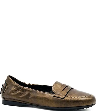 Divino Metallic Leather Penny Loafers by Amalfi