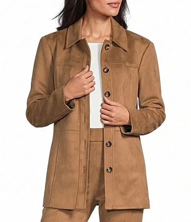 Suede Point Collar Long Sleeve Scuba Jacket by Jones New York