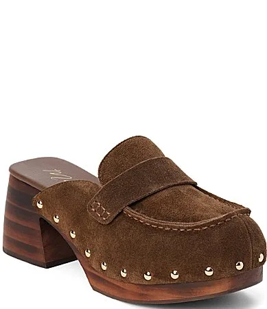 Reyes Suede Studded Platform Block Heel Loafer Clogs by Matisse