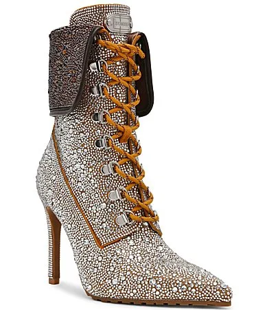 Morals Rhinestone Lace Up Stiletto Ankle Booties by Steve Madden