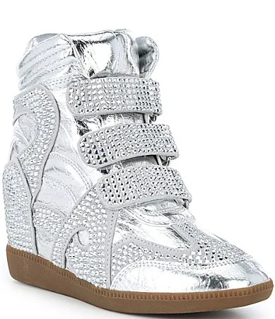 Norra Rhinestone Embellished High Top Wedge Sneakers by Gianni Bini
